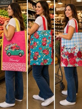 🌸 The Pioneer Woman Reusable Shopping Bags Set of 2 - Choose Your Design